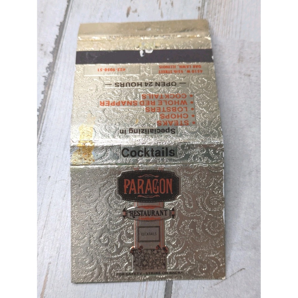 Vintage Matchbook Cover Paragon Restaurant Cocktails Oak Lawn, Illinois